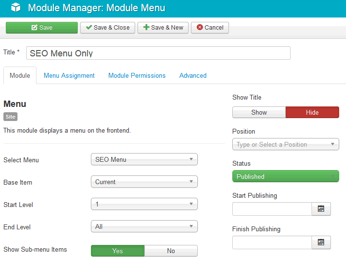 hidden menu module joomla 3