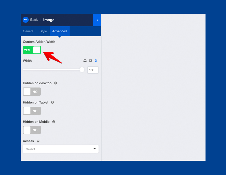 Custom addon width adjustment for mobile responsiveness