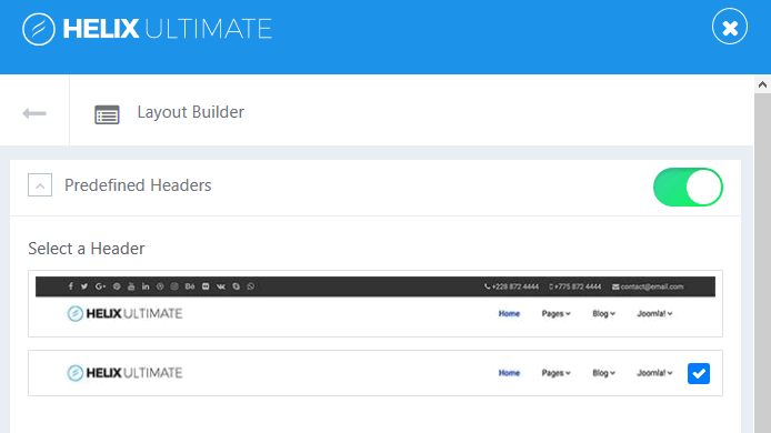 header settings