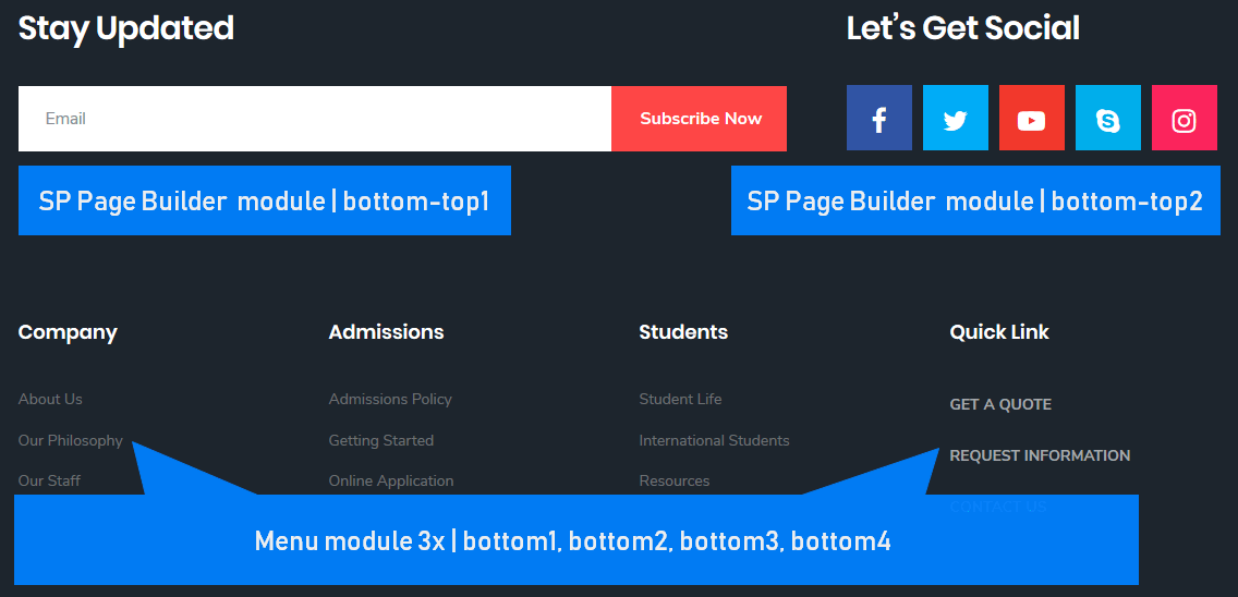 bottom design of language school template joomla