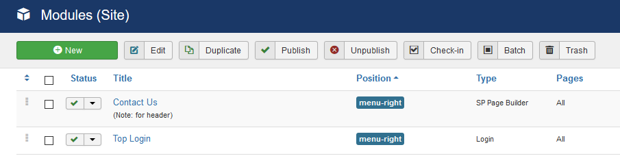travus modules in menu-right position