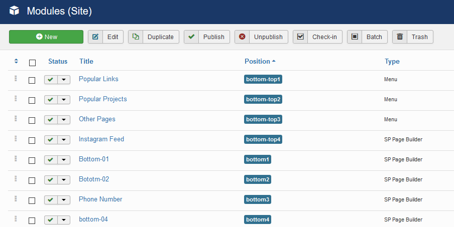 used modules in the bottom