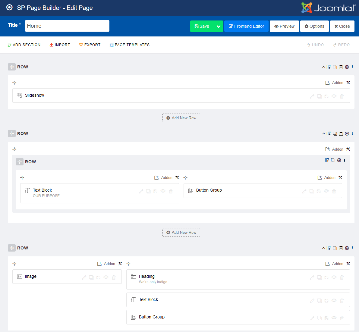 indigo back-end edition home page