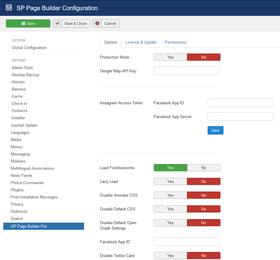 Sp Page Builder Pro - Options
