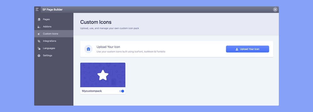 SP Page Builder 4.0 Dashboard Custom Icons