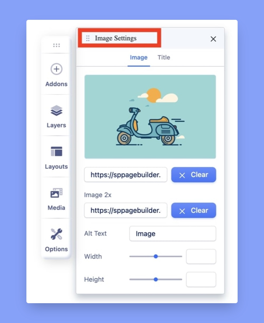 Image settings of SP Page Builder