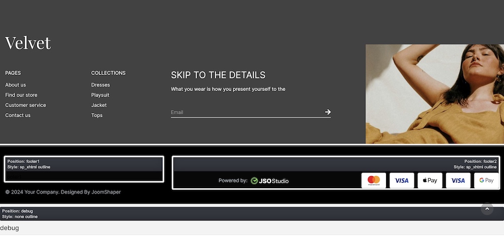 Velvet Footer Position Velvet Footer Position
