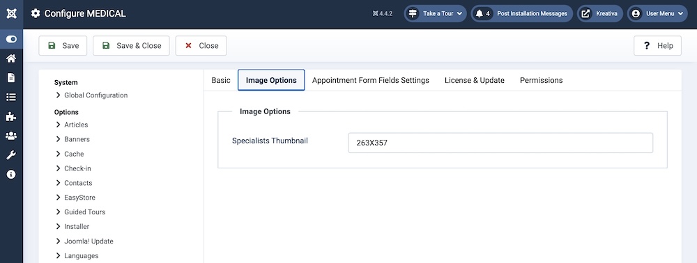 SP Medical Global Configuration Image Options