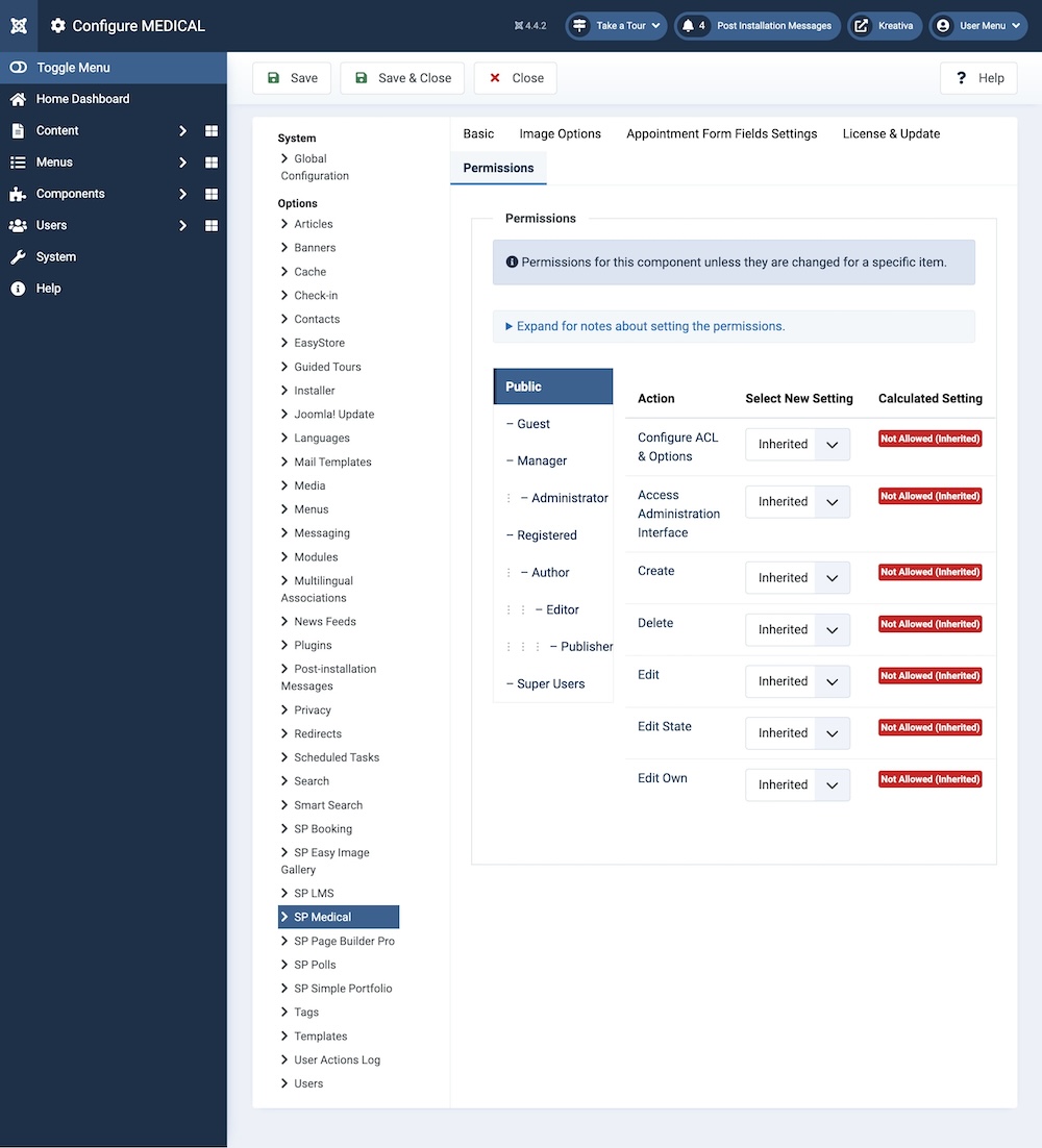 SP Medical Global Configuration Permissions