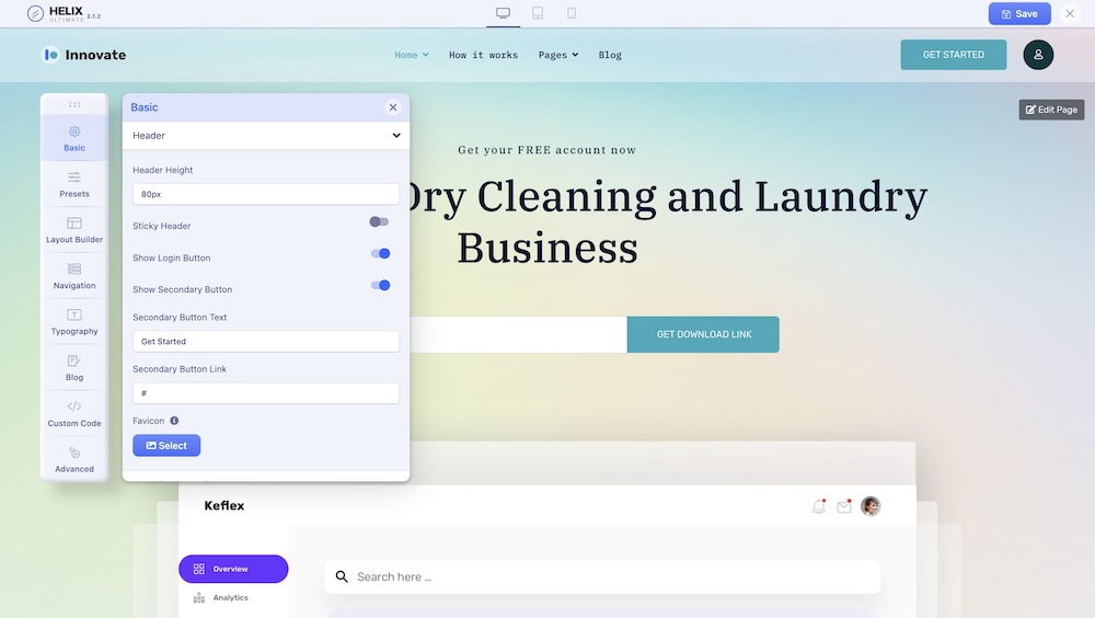 Header Settings in Innovate Template Header Settings in Innovate Template