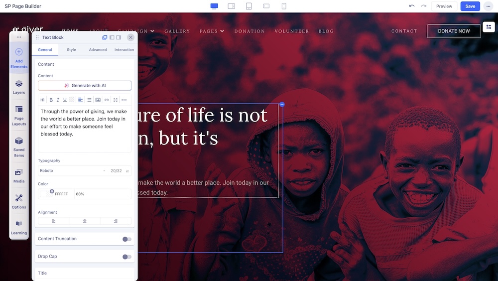 Frontend of Giver Template Frontend of Giver Template
