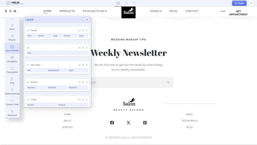 Layout in Salon Template Layout in Salon Template