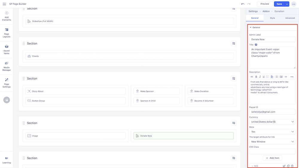 Donation Addon in Hope Template