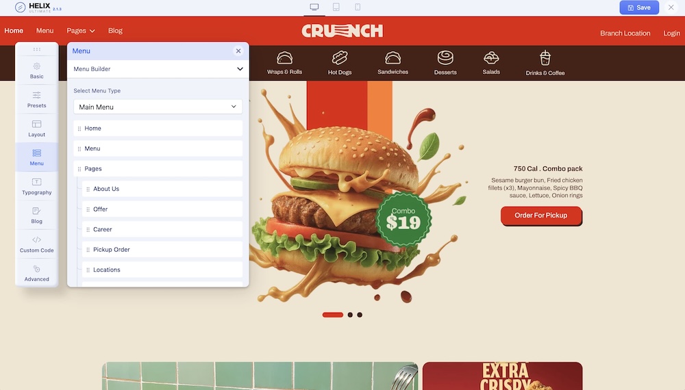 Menu Builder in Crunch Template