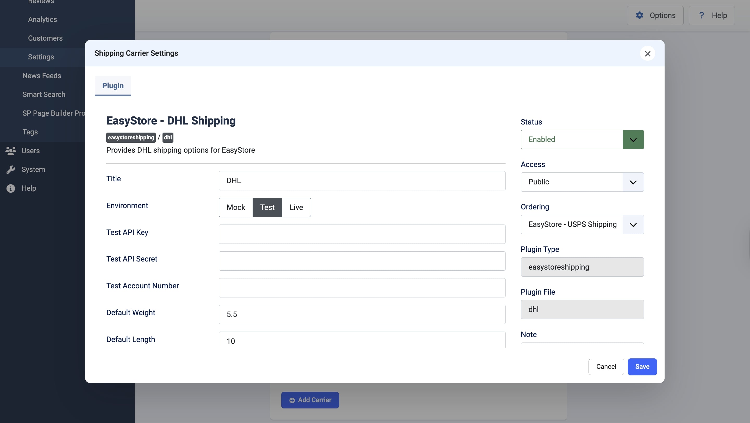 Configuring DHL Shipping Carrier