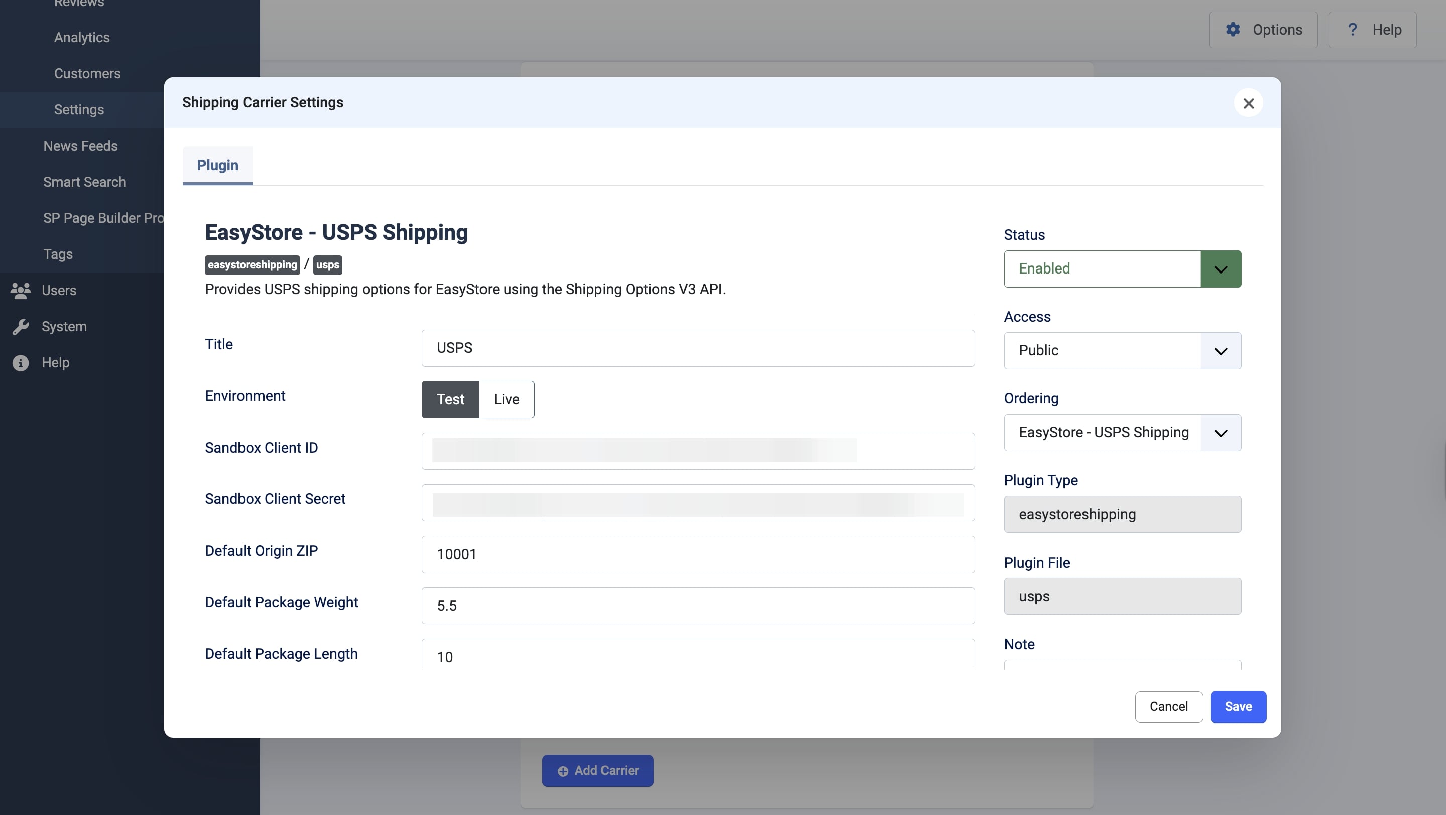 Configuring USPS Shipping Carrier