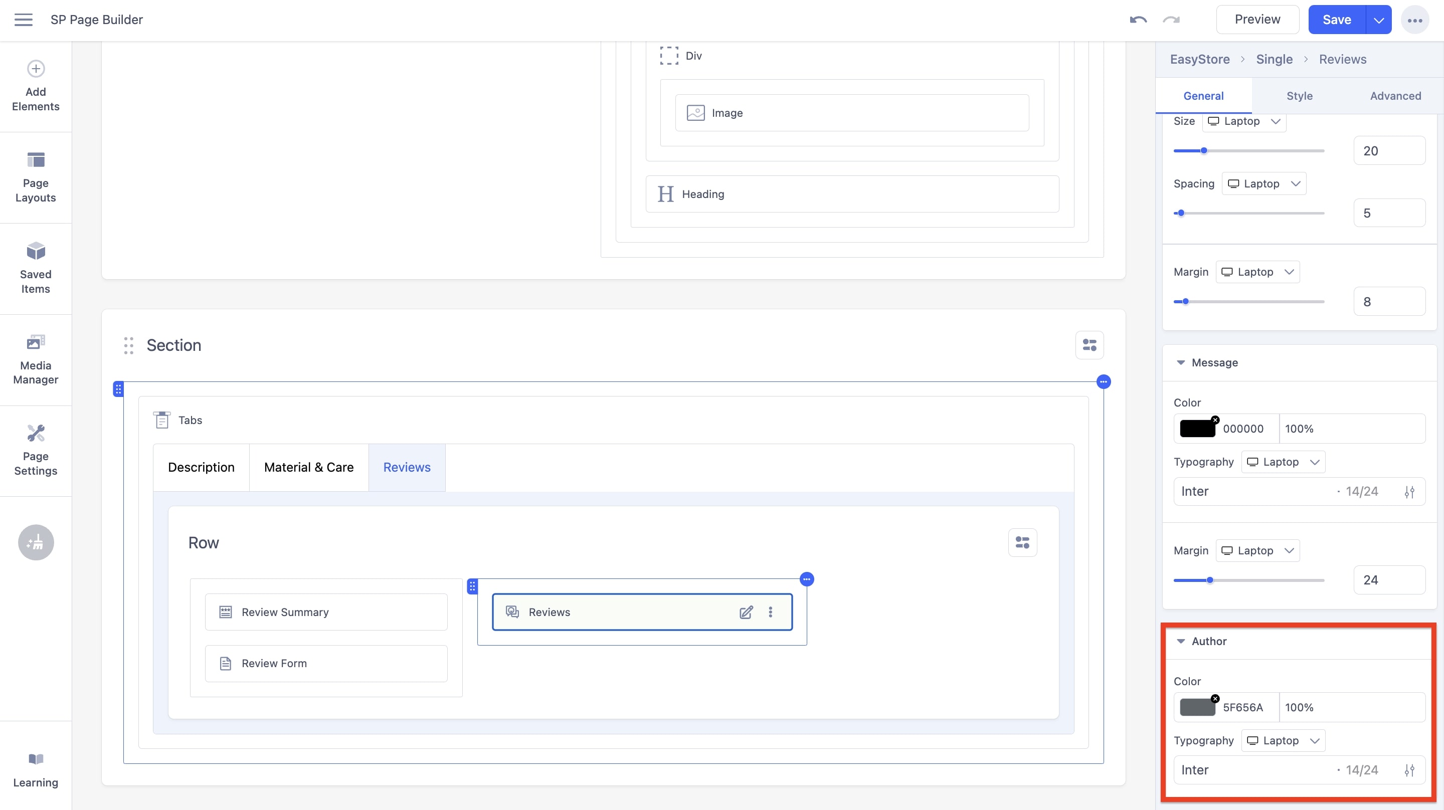 Reviews Addon Author Settings