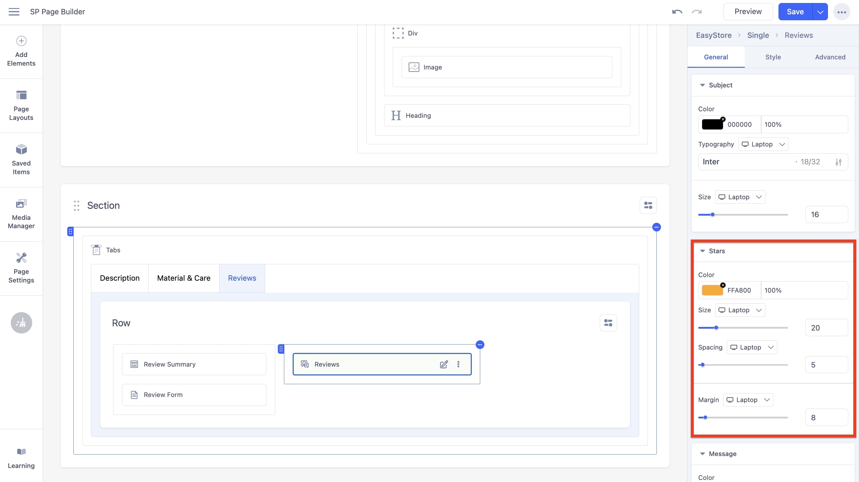 Reviews Addon Stars Settings