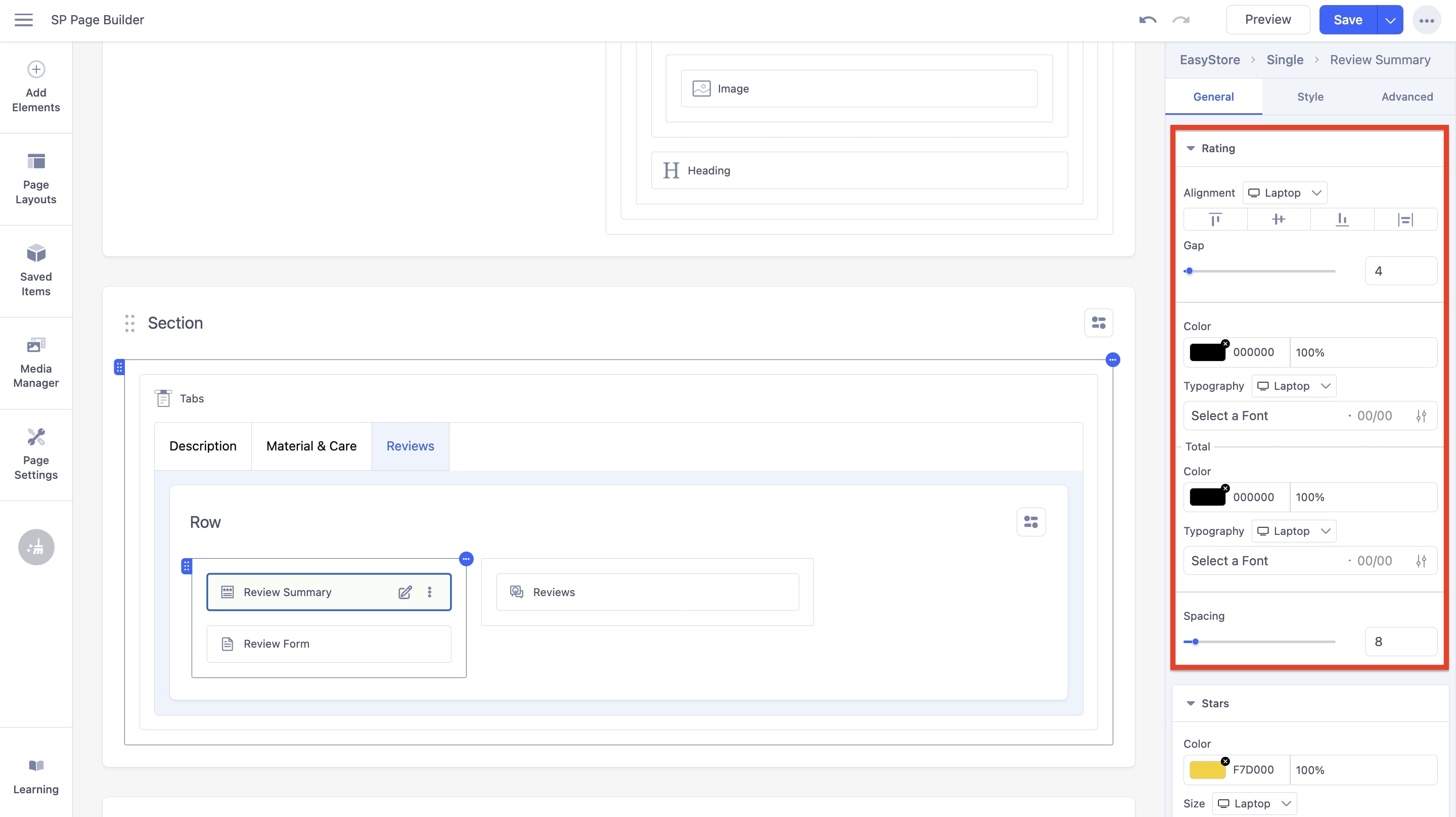 Review Summary Addon Ratings Settings