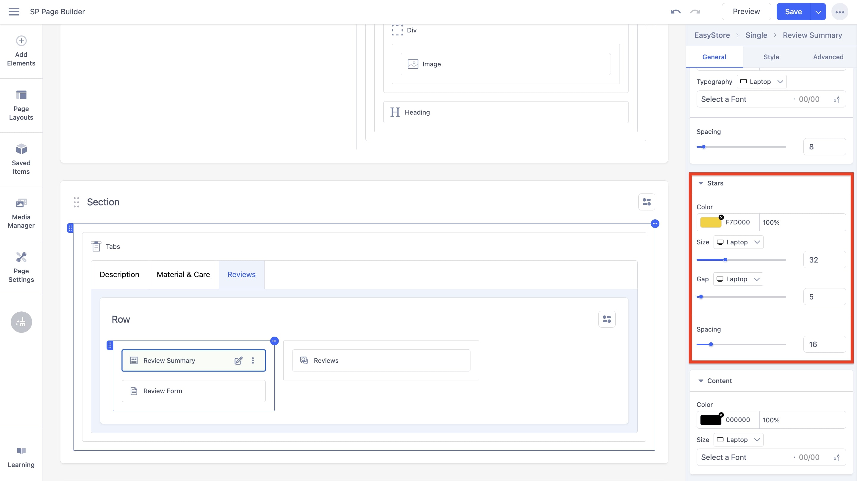 Review Summary Addon Stars Settings