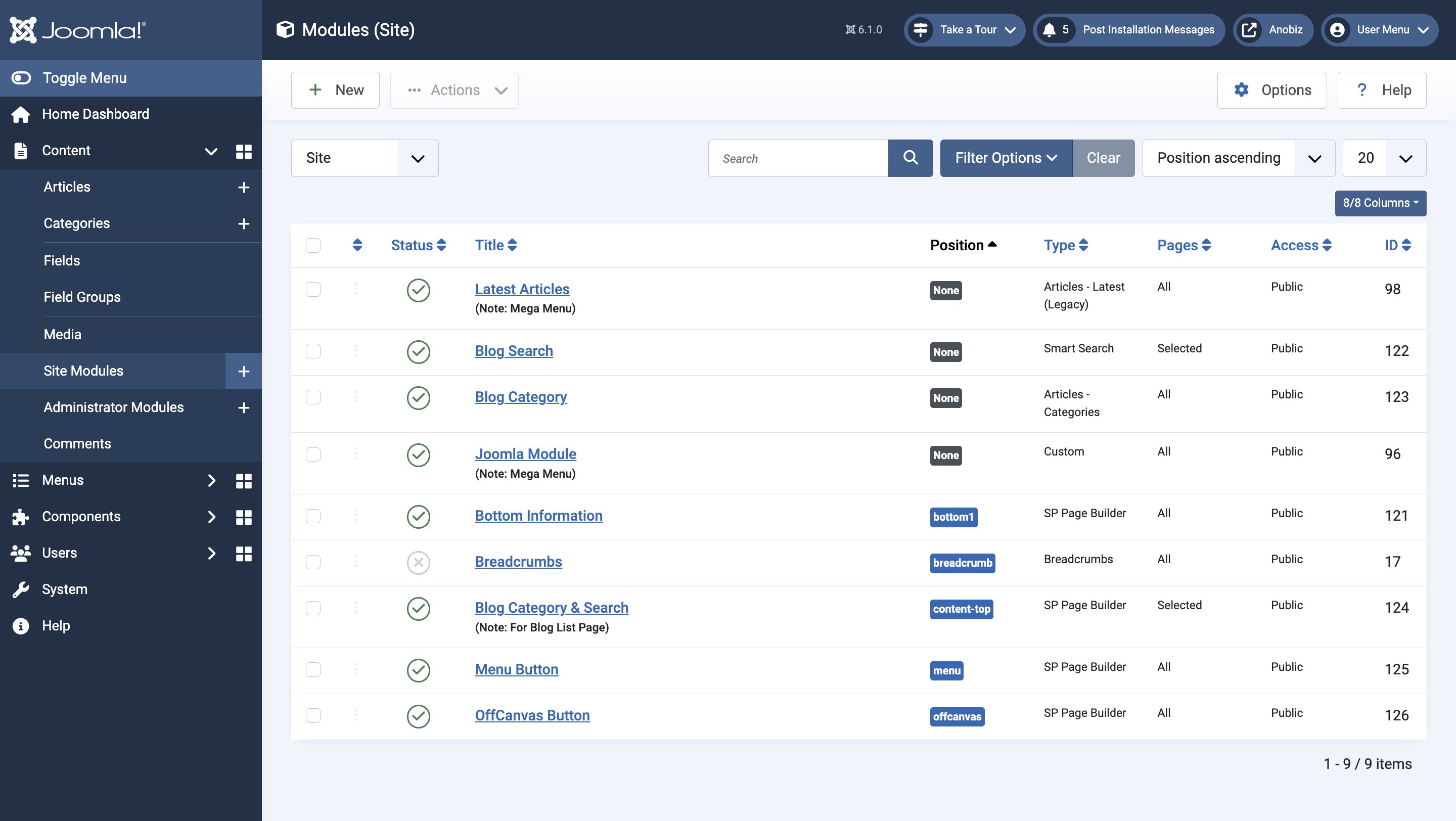 Site Modules Used in Anobiz Template Site Modules Used in Anobiz Template