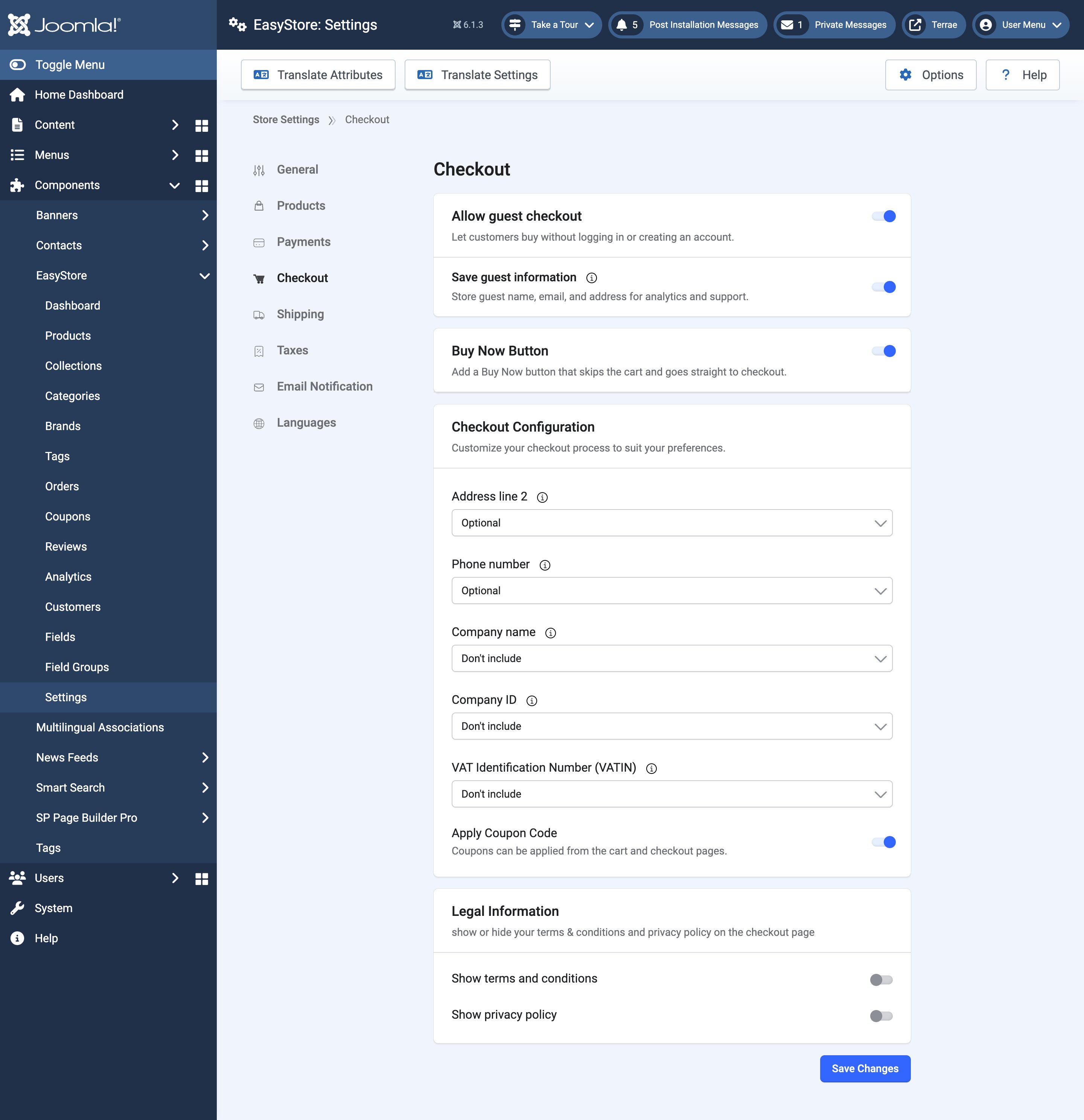 Checkout Settings Checkout Settings