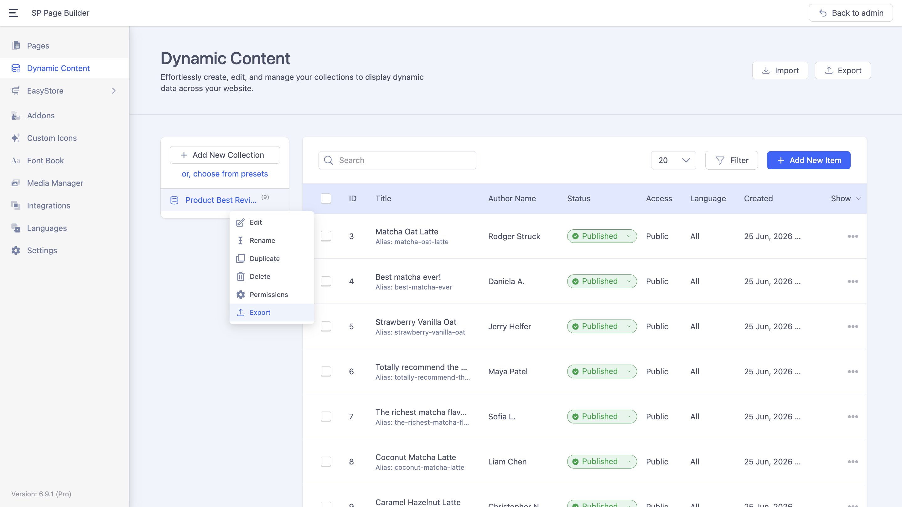 Exporting Dynamic Collections Exporting Dynamic Collections