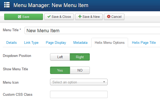 helix menu options before