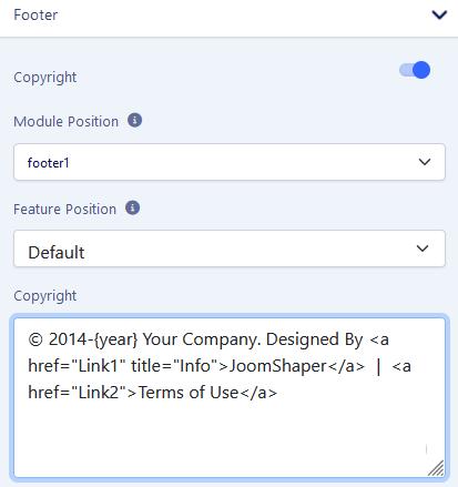 Footer HTML code for Helix Ultimate