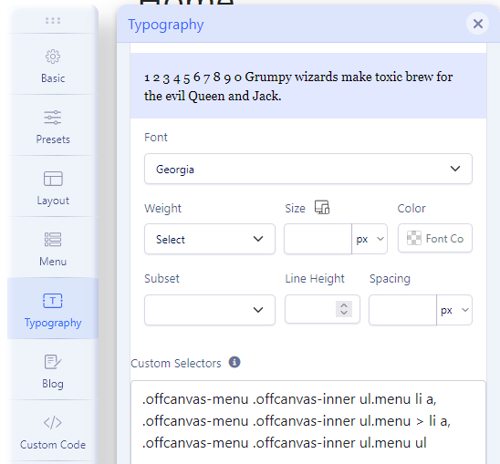 custom font mobile menu